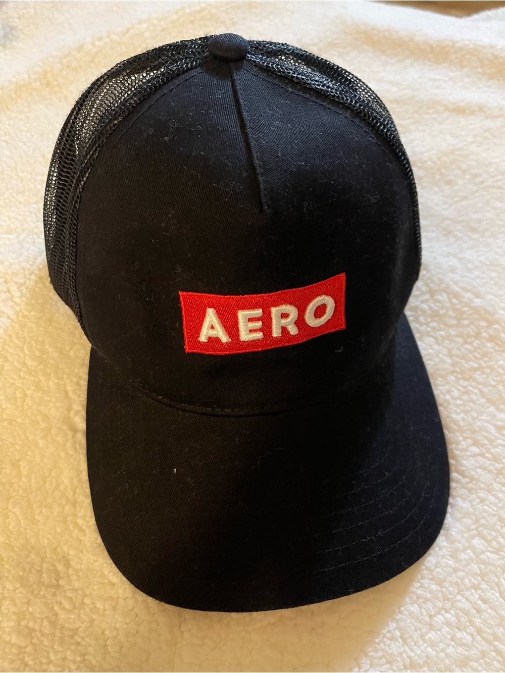 Aeropostale Black Trucker Hat with Red Logo